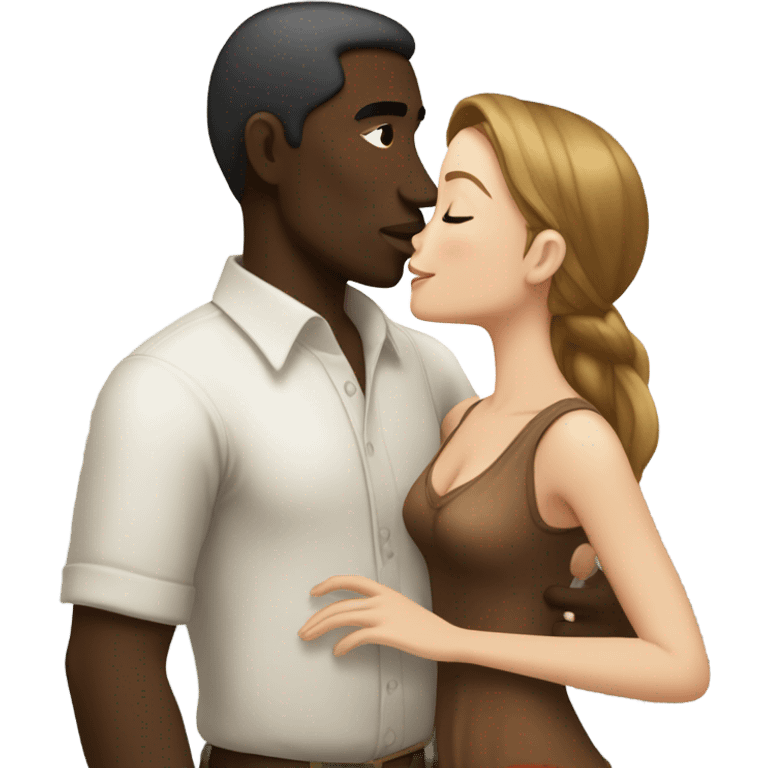 Balinese dark-skinned guy kisses a white-skinned Russian girl but with brown hair emoji