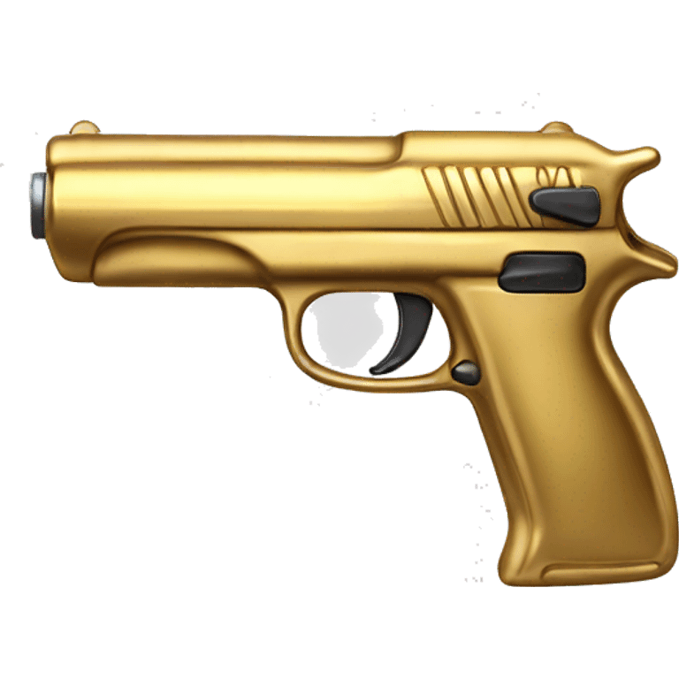 A compact, gold metallic object with a sleek, elongated shape, a comfortable hand grip, trigger mechanism, and a small sight on top for precise alignment. emoji