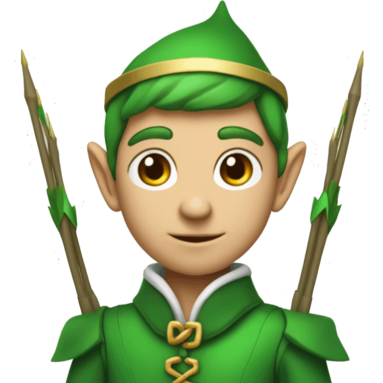 A male elf with a bow and a quiver of arrows in a green suit emoji