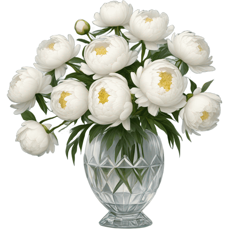 White peonies in crystal vintage  vase  emoji