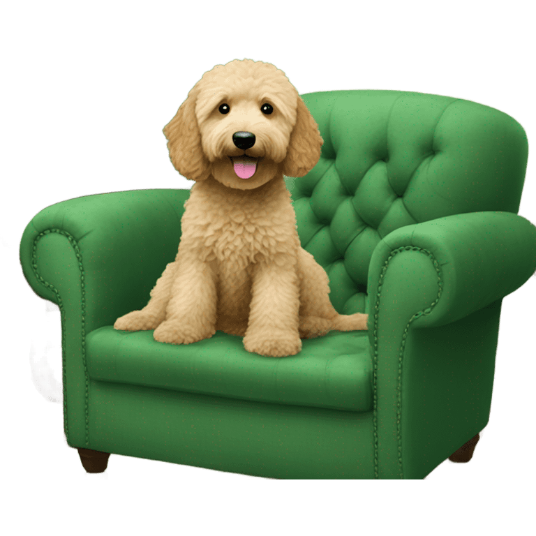 Goldendoodle on green couch emoji