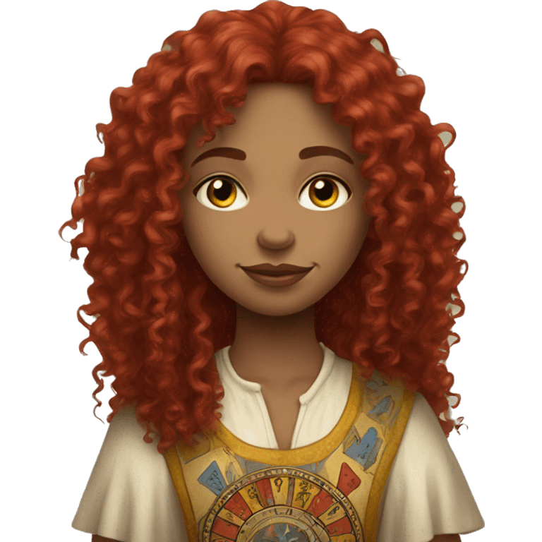 Red curly girl with tarot emoji