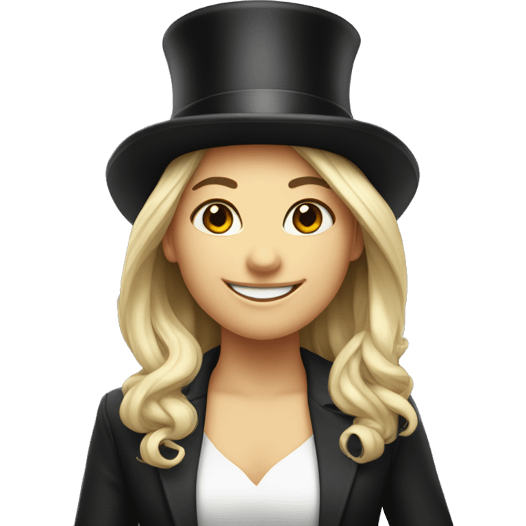 smiling girl white skin, in top hat emoji