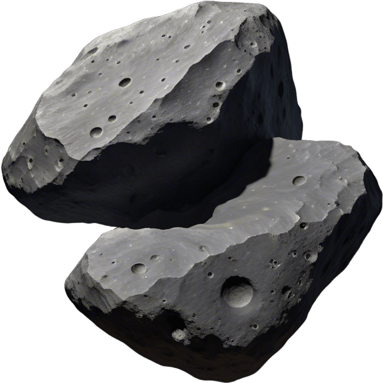  Cinematic Realistic Asteroid – A massive, irregularly shaped rock floating through the void, its cratered and pitted surface showing signs of ancient impacts. The harsh light from a nearby star reveals detailed textures and rugged, jagged edges. emoji