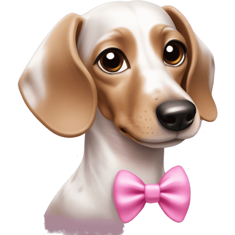 white and brown dapple dachshund with pink bow emoji