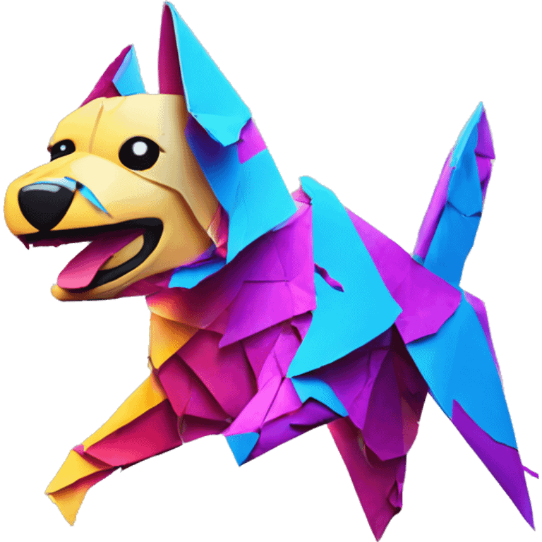 Ripped torn up neon origami dog falling to pieces emoji