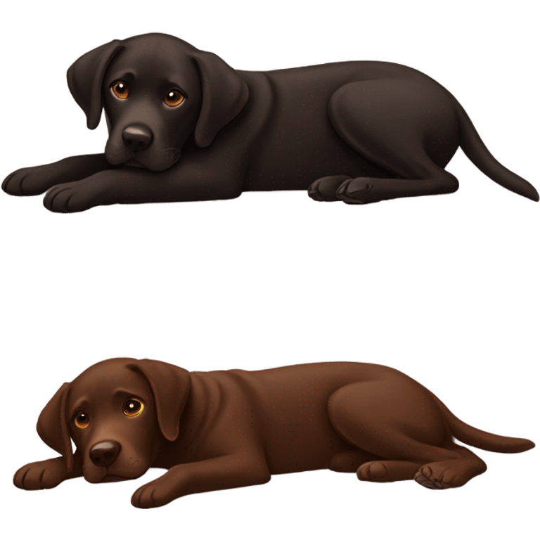 Black and chocolate brown Labrador lying on each other emoji