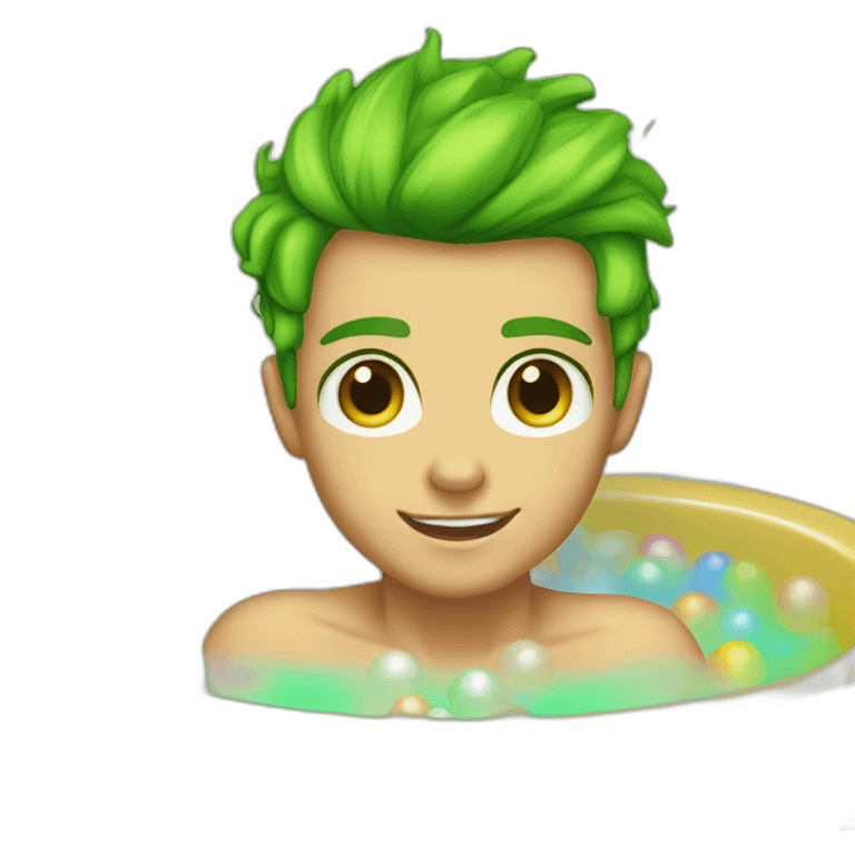 Posh-muscle-boy-green-eyes-rainbow-hair-pearl-necklace-in-golden-bathtub emoji