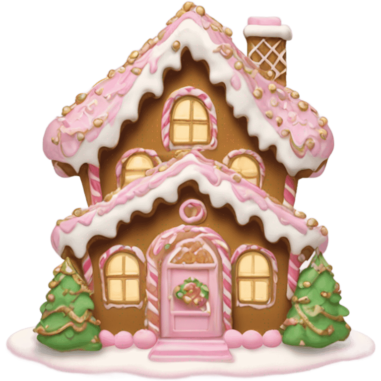 light pink and gold and white gingerbread house emoji