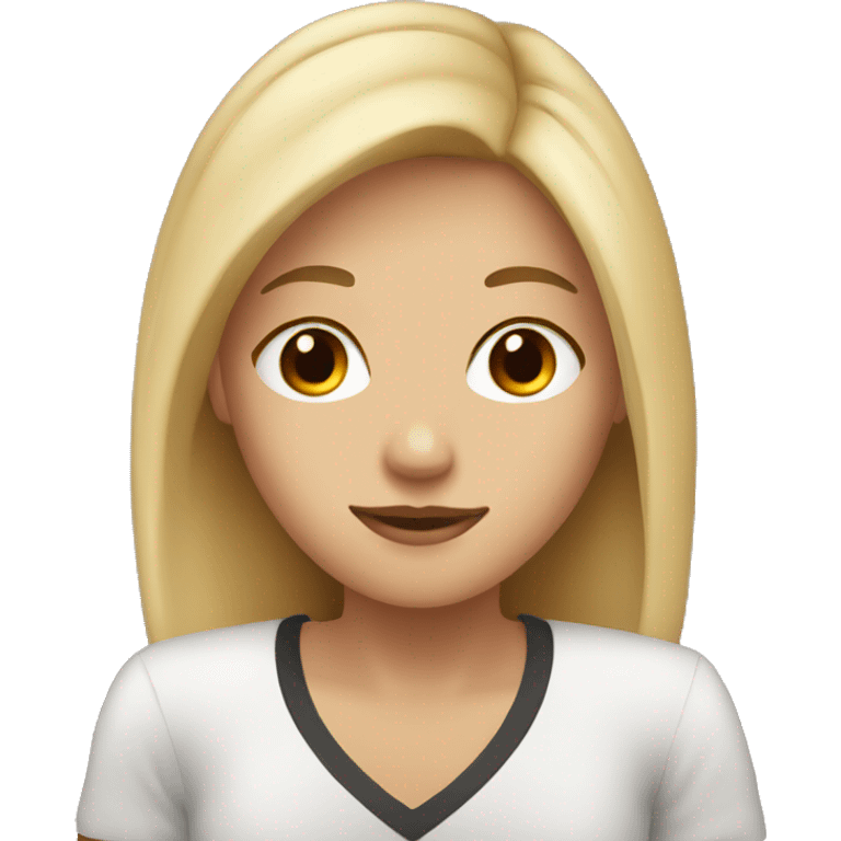 a girl with blonde medium hair with brown eyes drinking coffee emoji