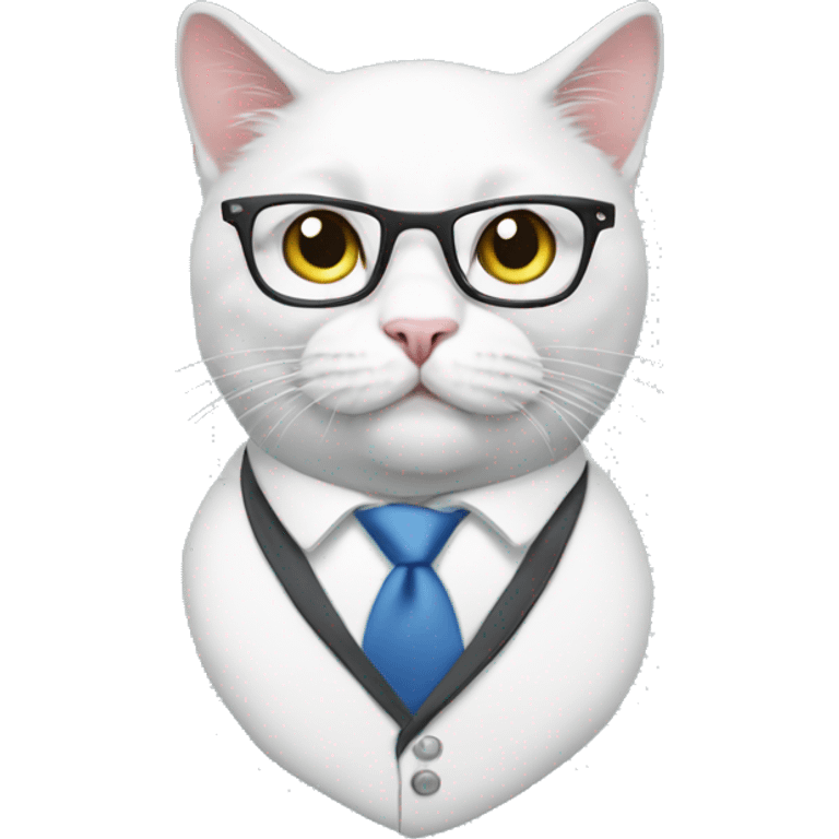 White British cat in office suite with glasses  emoji