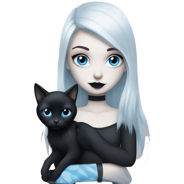 goth girl with blue eyes and black cat emoji