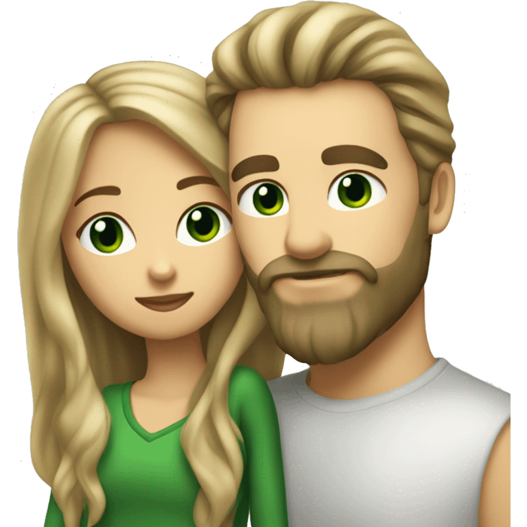 kiss-kiss dirty blonde haired man with beard and girl green eyes and very long dark blond hair emoji