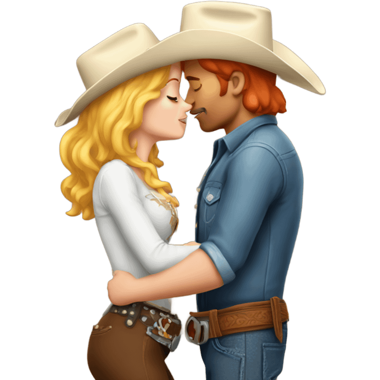 Red head cowboy kissing a blonde cowgirl emoji