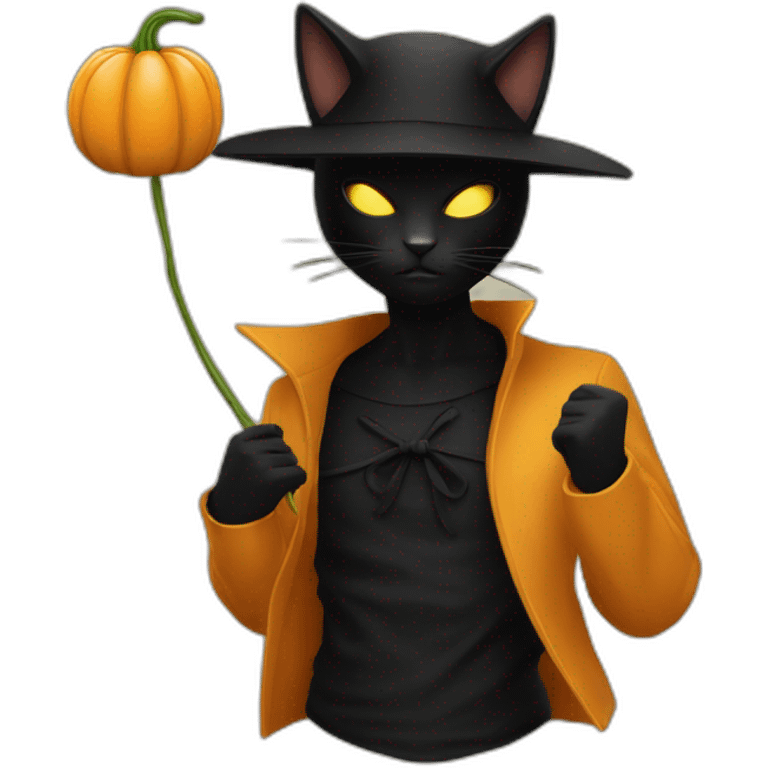 Chat noir avec un masque de citrouille emoji