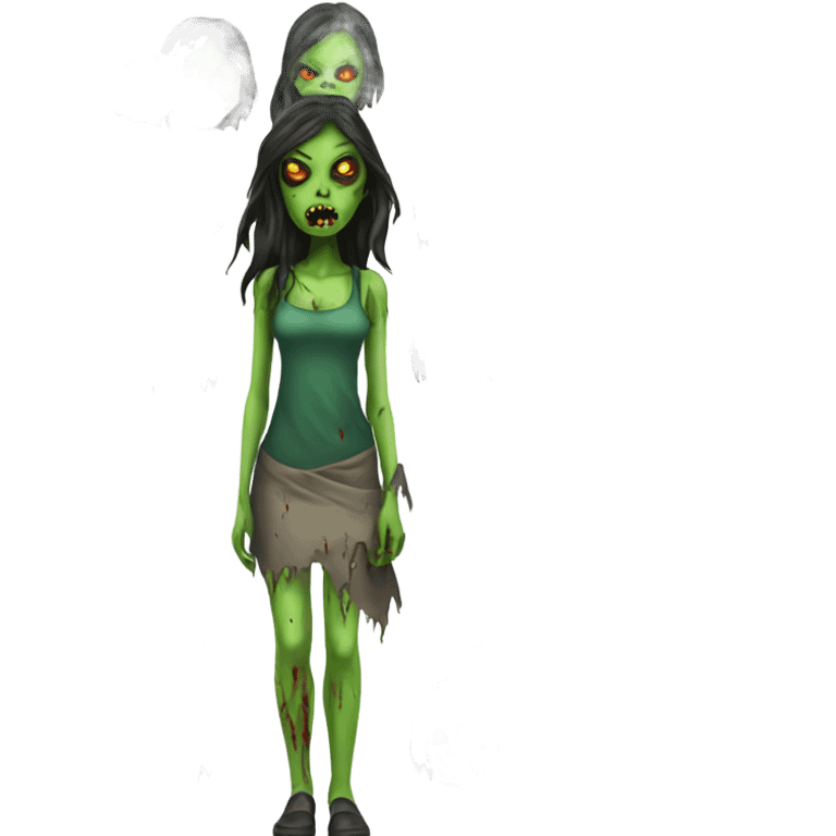 Brunette zombie girl in horror zombie green  emoji