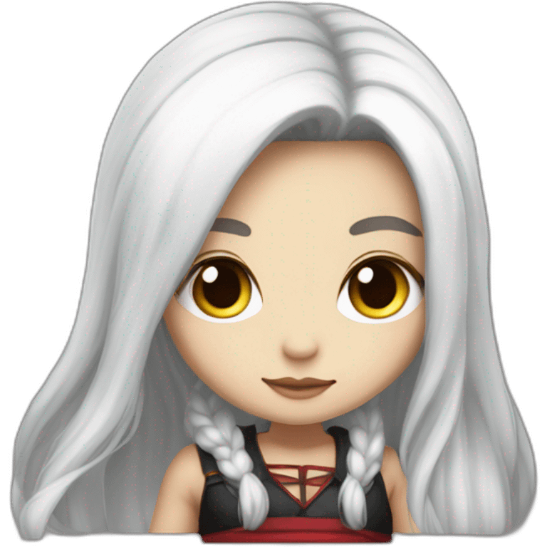 rpg-girl-with-long-straight white-hair-and-red-skirt and black tights like chibi emoji