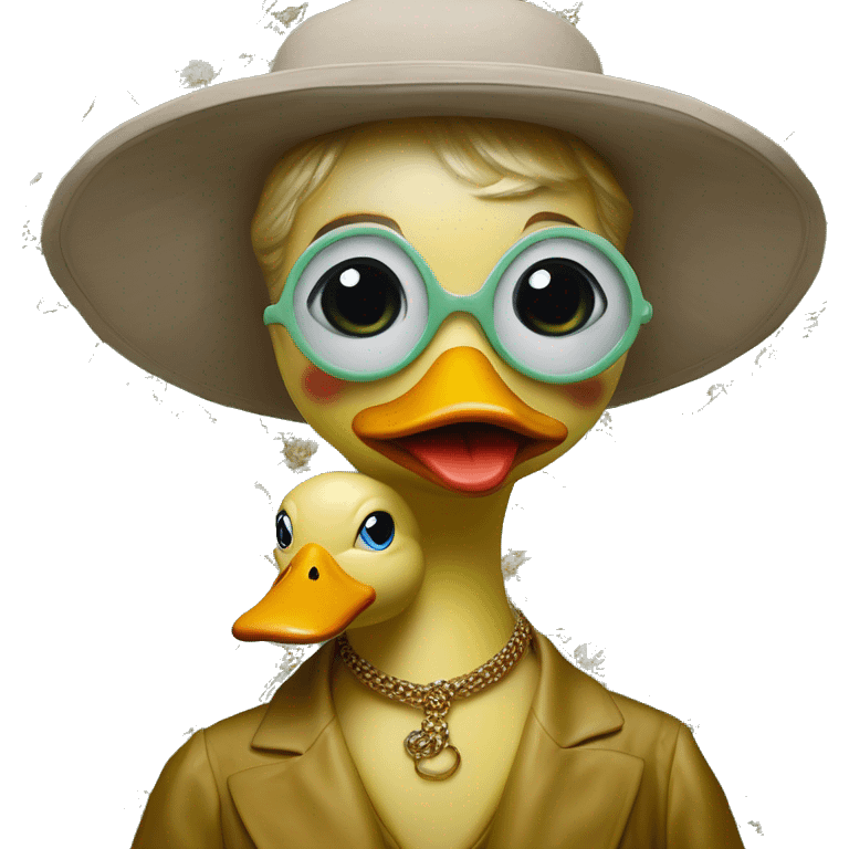 Rubber duck in Gucci style, oil paint, mysterious eyes, intricate lips, masterpiece portrait , odd perspective, beautiful, desirable, logical emoji