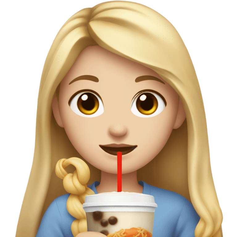  Blonde long hair girl eating Korean food and drinking boba emoji