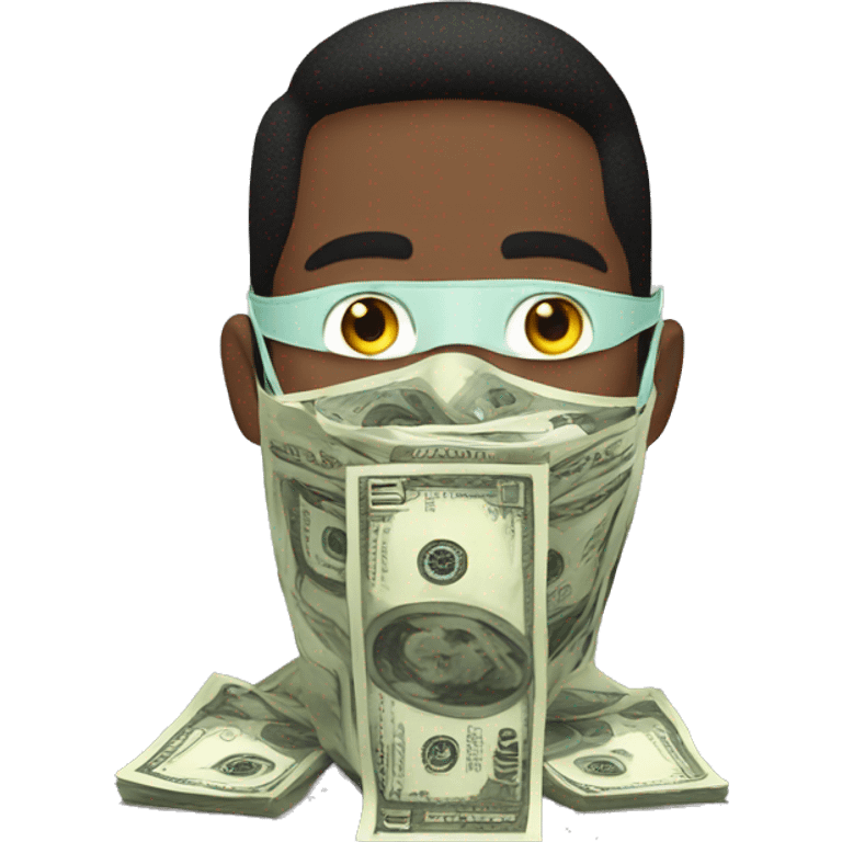 man wearing eye mask made of money emoji