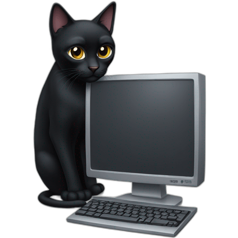 Black Cat with computer emoji