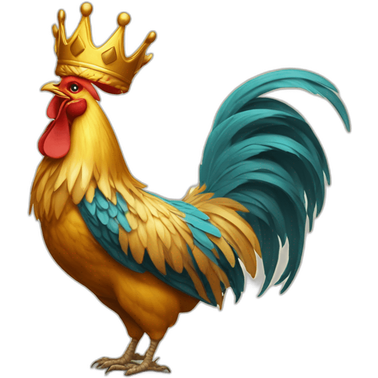 proud and howling golden rooster with a crown on its head emoji