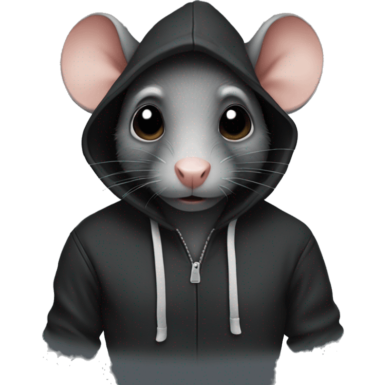 Black rat wearing a hoodie emoji