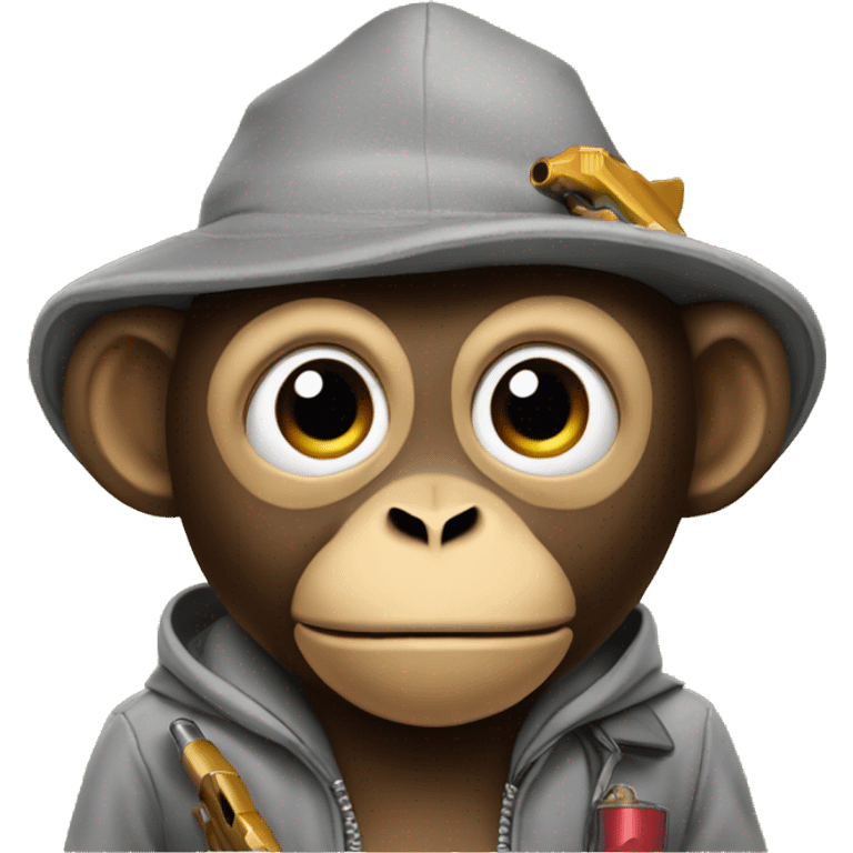 Monkey with a hoodie and a toy gun and hat emoji