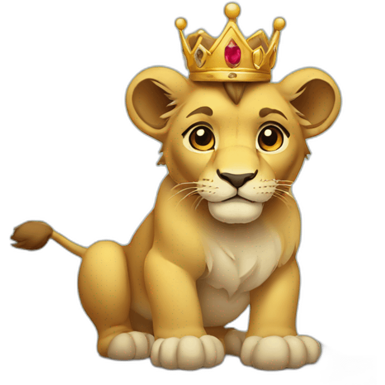 A lion cub with a crown, standing on a rock. emoji