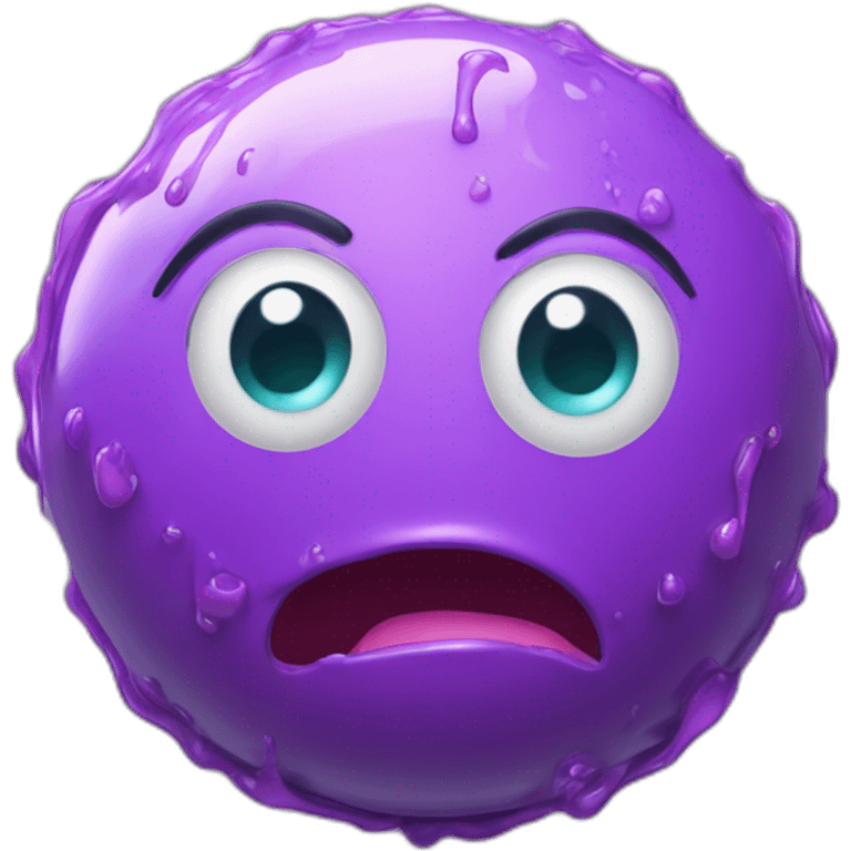 3d sphere with a cartoon fearful lilac Slime skin texture with kind eyes emoji