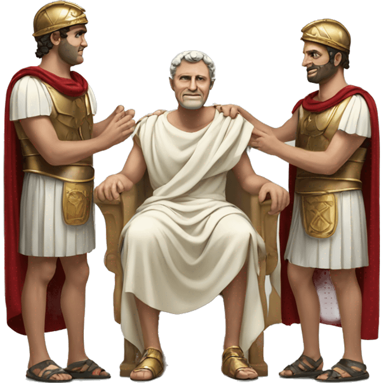 roman emperor with 2 slaves bowing emoji