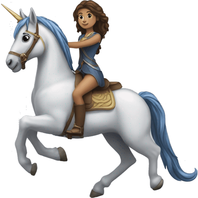 Cendrine sur une licorne emoji