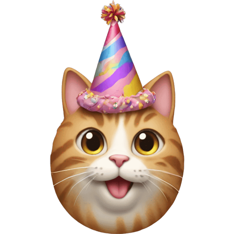 Cat with a party hat and a cake emoji