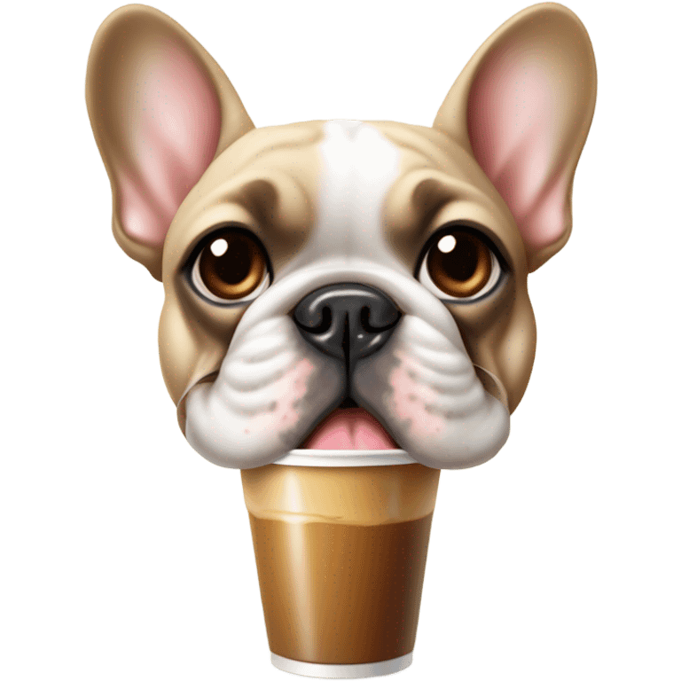 french bulldog drinking iced coffee emoji