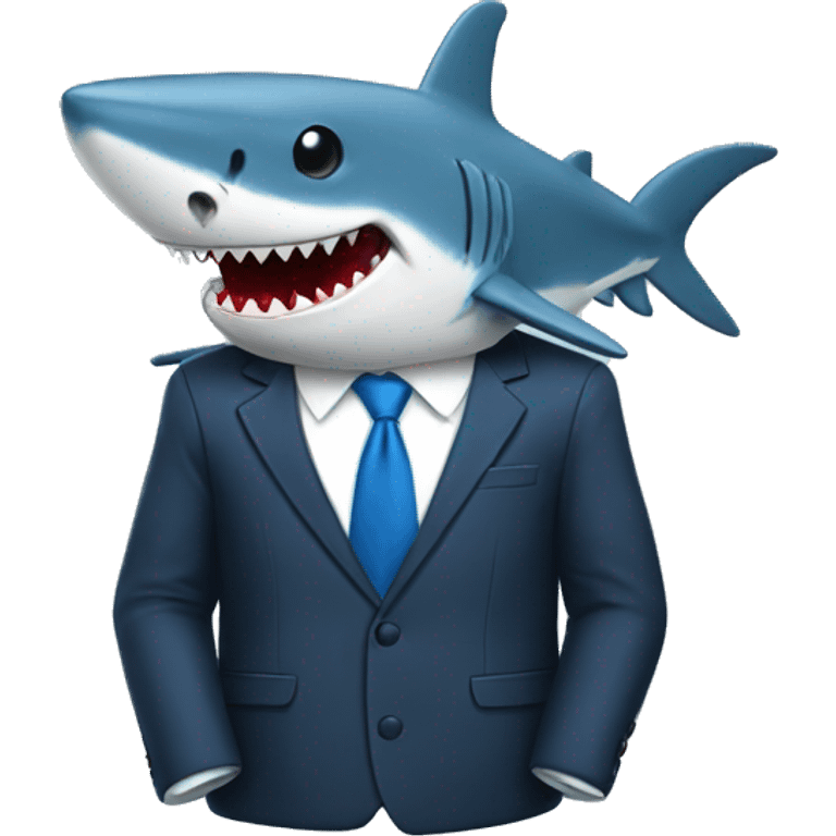 A blue shark in a suit with its mouth closed emoji