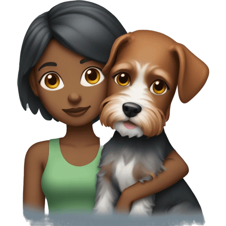 Black girl with ginger hair holding mini schnauzer dog  emoji