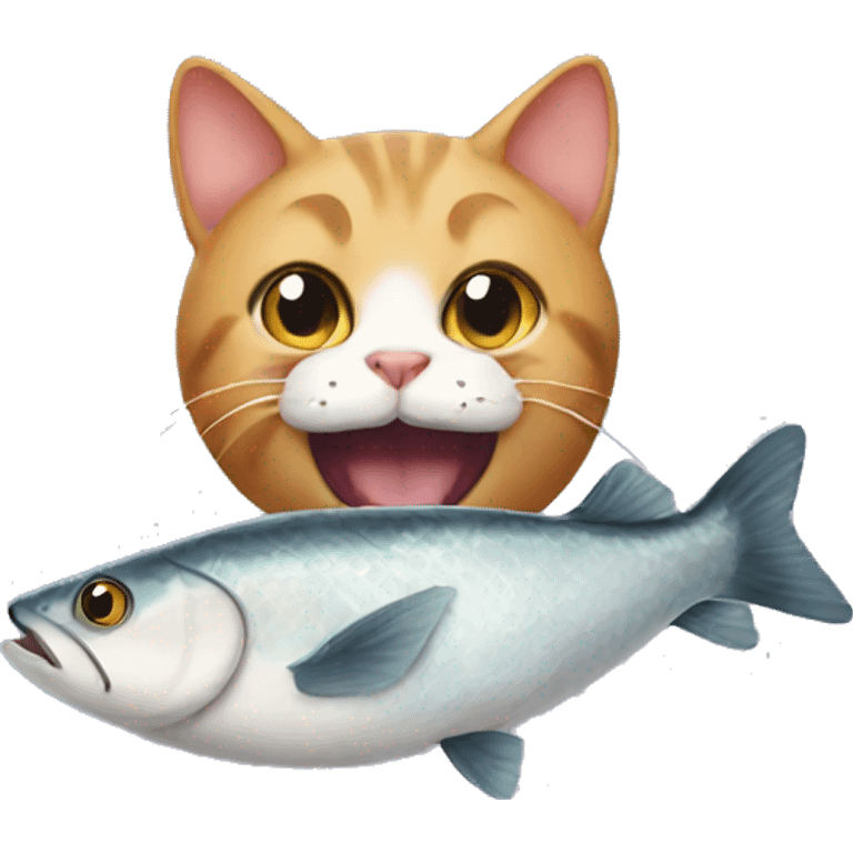 Cat eats fish  emoji