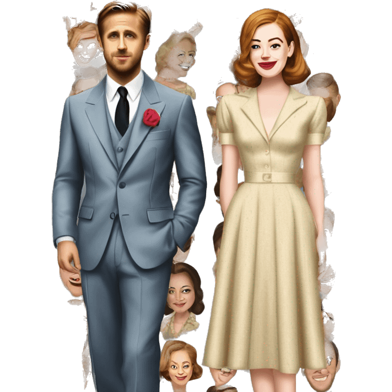 Ryan gosling and Emma stone 1940s dresses party emoji