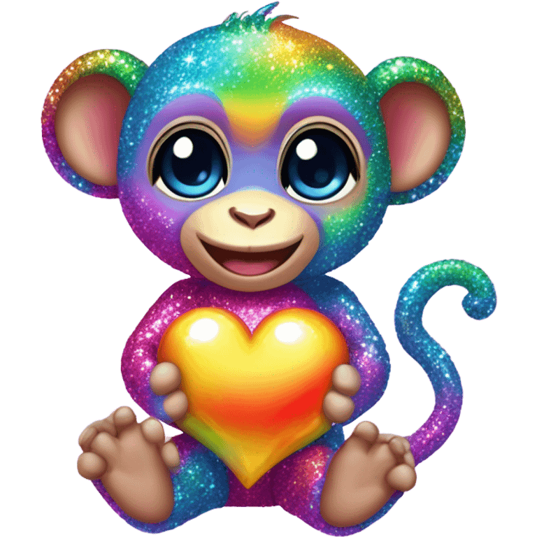 Lisa frank sparkly rainbow baby monkey with heart emoji