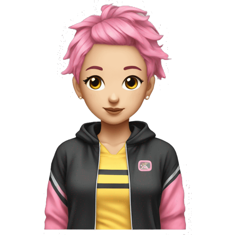 tracksuit with strips top, pink hair, anime girl  emoji