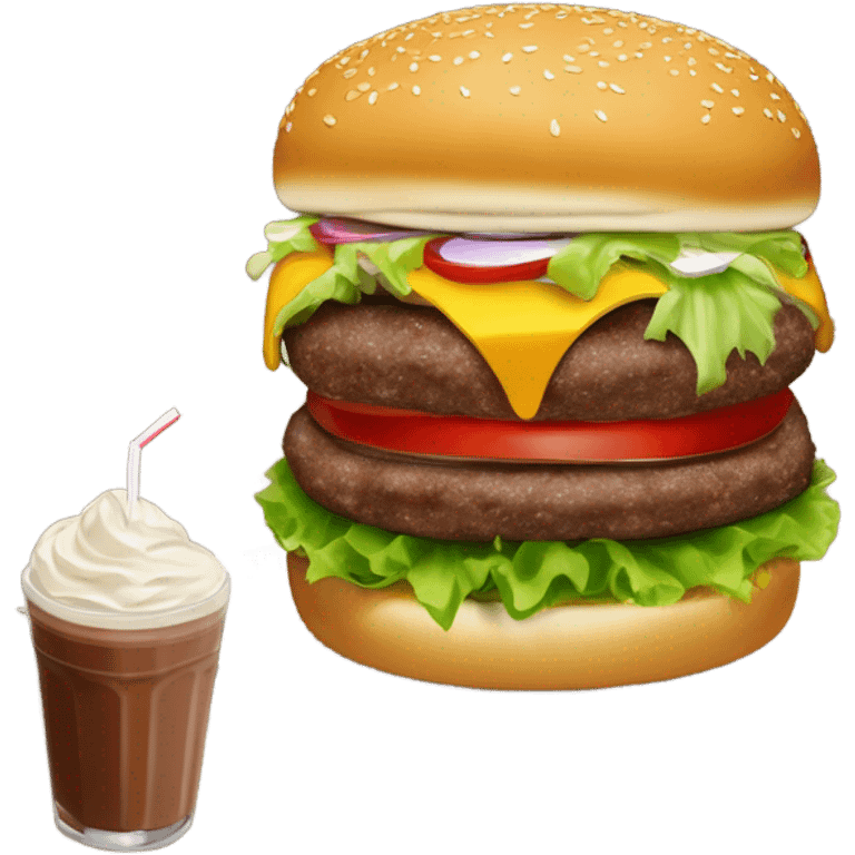 Cheese burger, fries, and a chocolate shake emoji