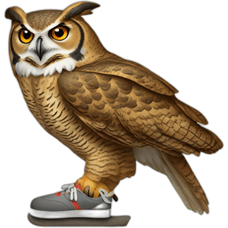 Great Horned Owl wearing red tennis shoes emoji