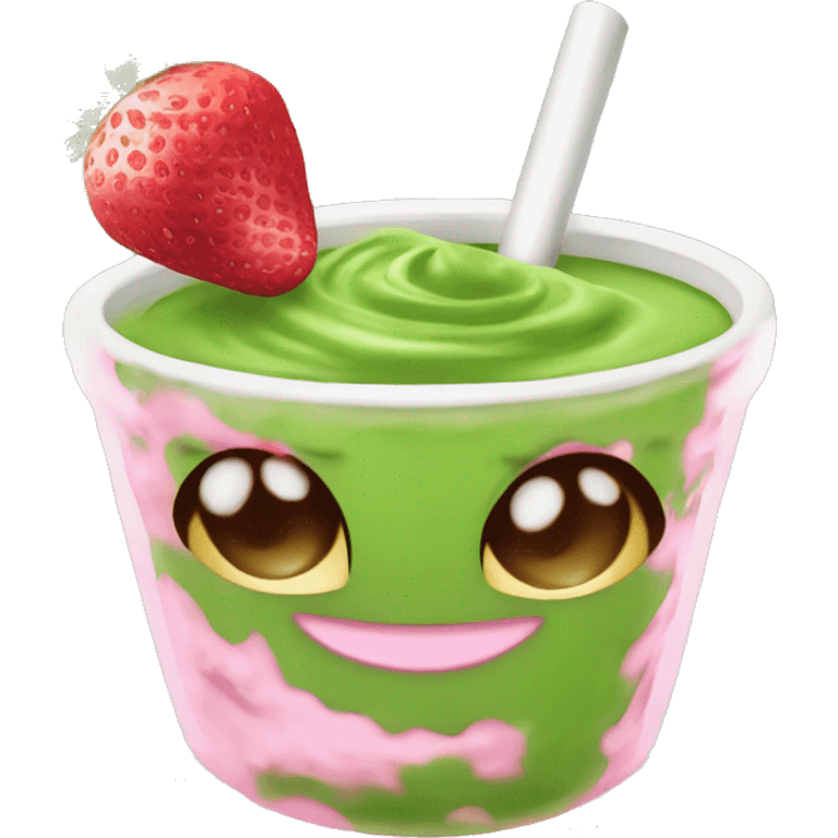 Matcha with strawberrys and a pink Straße emoji