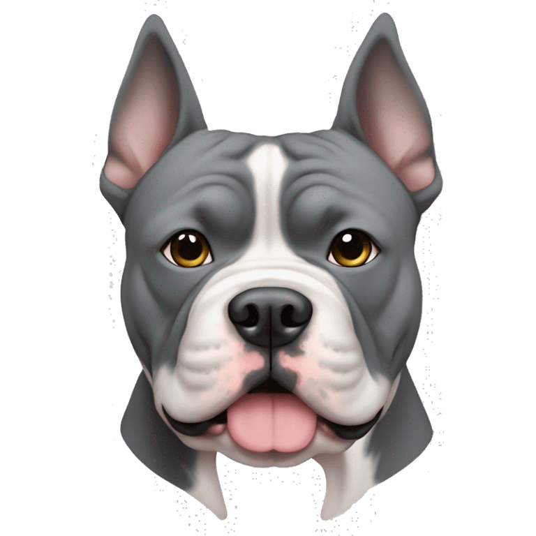 gray American bully with white muzzle and erect ears emoji