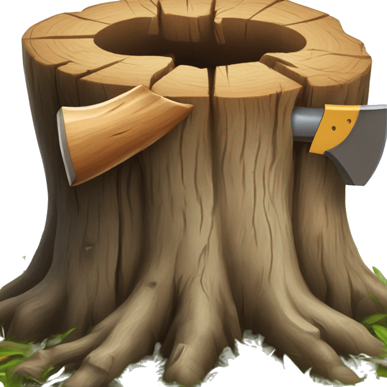 Tree stump with an axe cleaved in the top of the stump  emoji