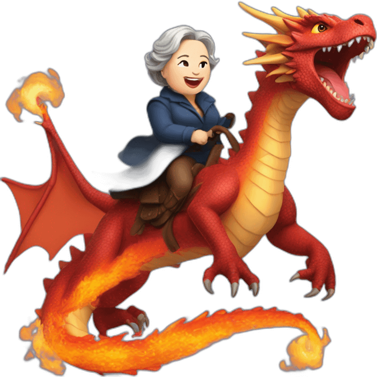 Kathy Bates riding a fire breathing dragon emoji