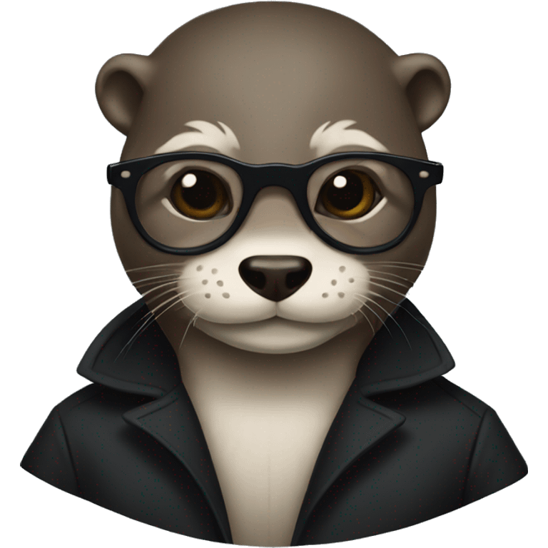 Otter wearing long black trenchcoat and neo glasses emoji