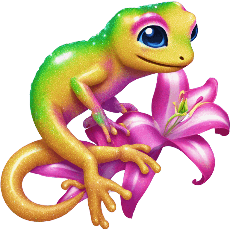 Lisa frank glitter gecko with a lily emoji