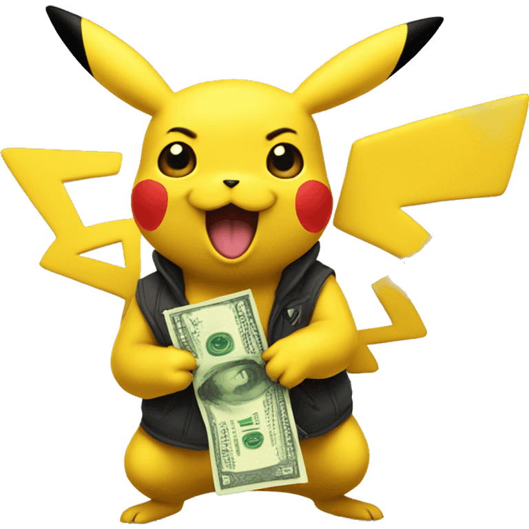 Pikachu doing a money spread emoji