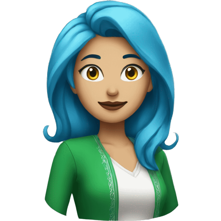 A woman with blue hair and a Saudi Crescent logo on her shirt emoji